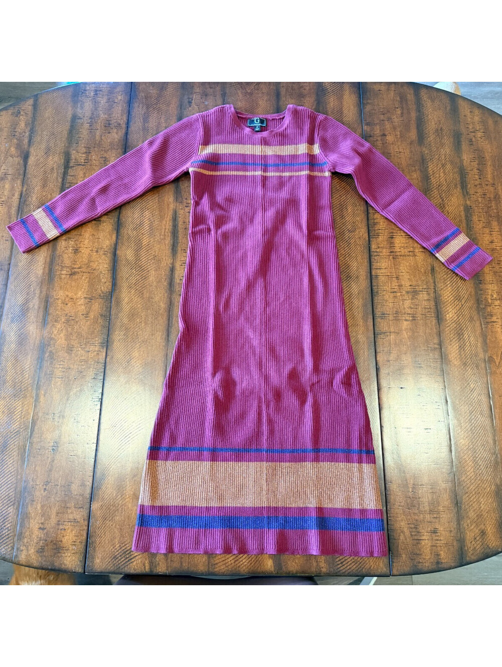 G by Giuliana Metallic Stripe Ribbed Knit Midi Sweater Dress Burgundy XS